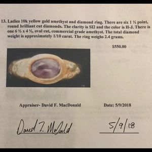 10k Yellow Gold, Amethyst, Diamonds size 5